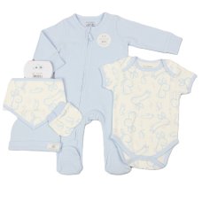 J13901: Baby Blue Bunny Waffle Fabric 5 Piece Net Bag Gift Set (0-9 Months)